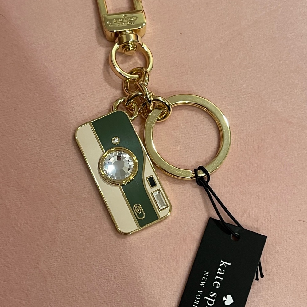 Kate Spade Gold and Green Camera Keychain Charm